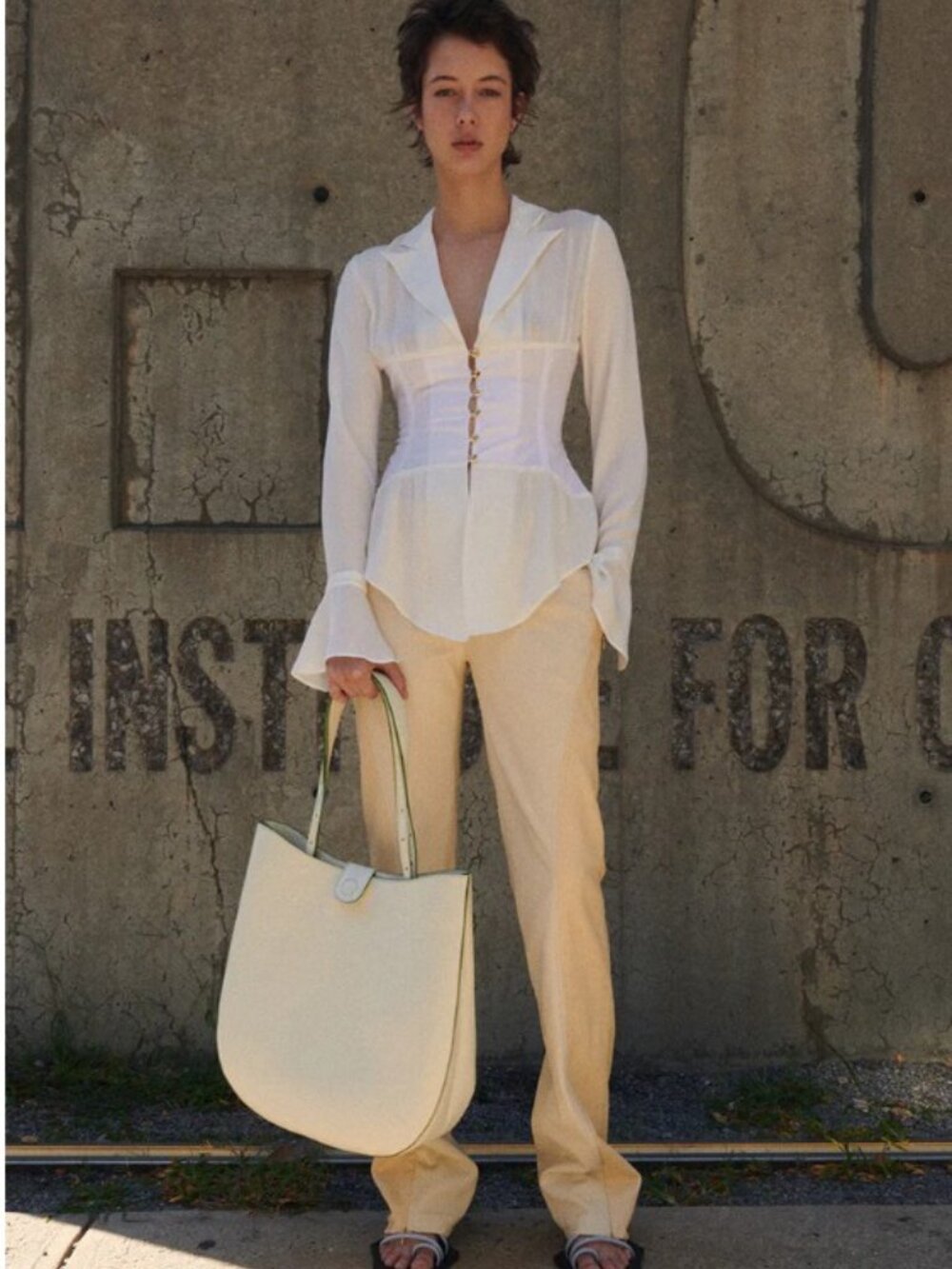 NEW Han Wen Bags Leah Carryall Saddle Milk White Cream Large Shoulder Bag / Tote